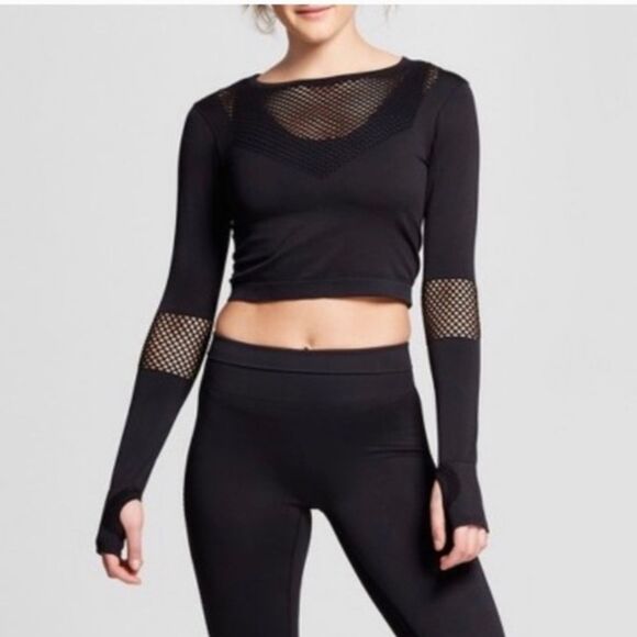 JoyLab Tops - JoyLab Black Seamless Crop Top with Thumbholes Size M